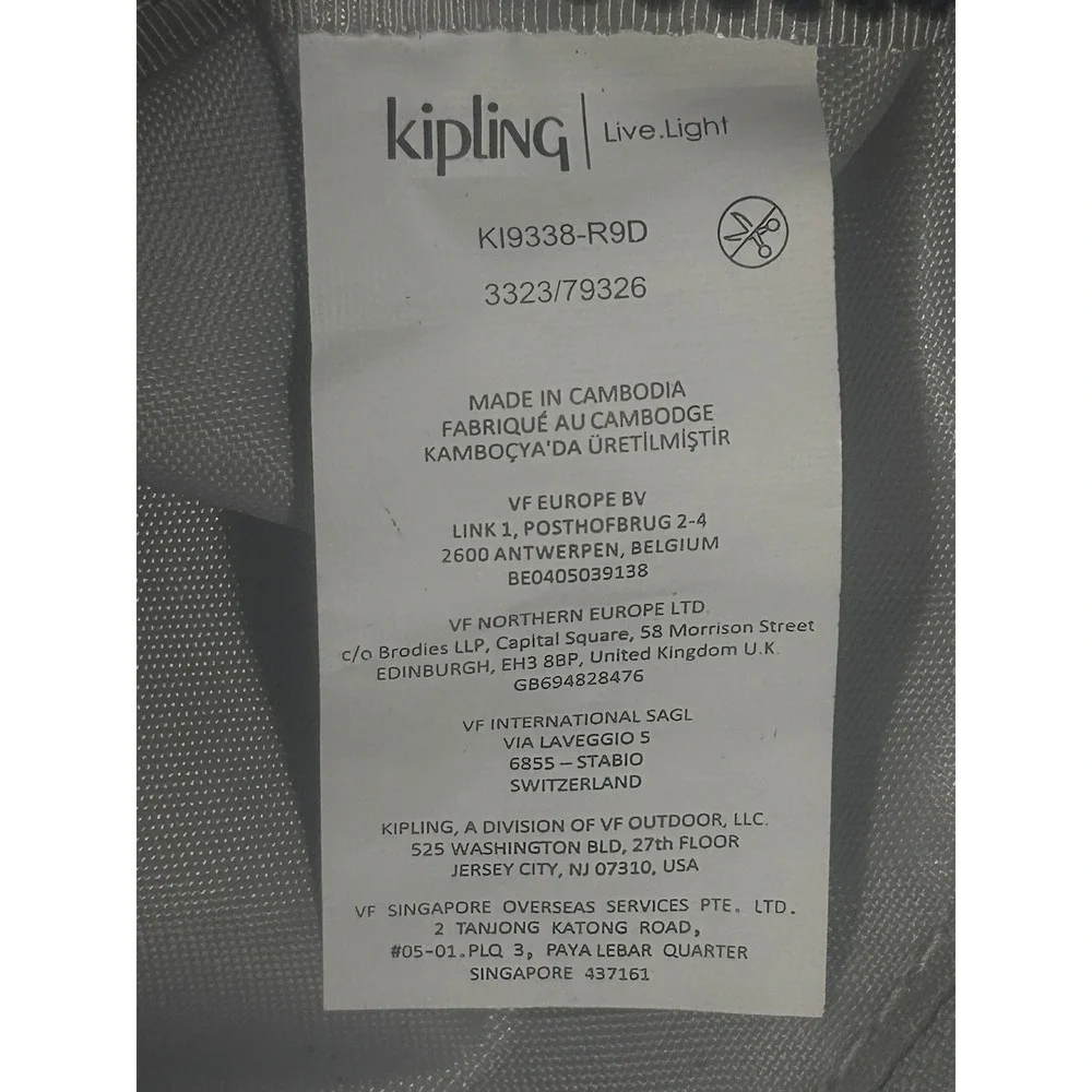 Kipling Grey Black Herringbone Crossbody Bag Adjustable Strap KI9338-R9D